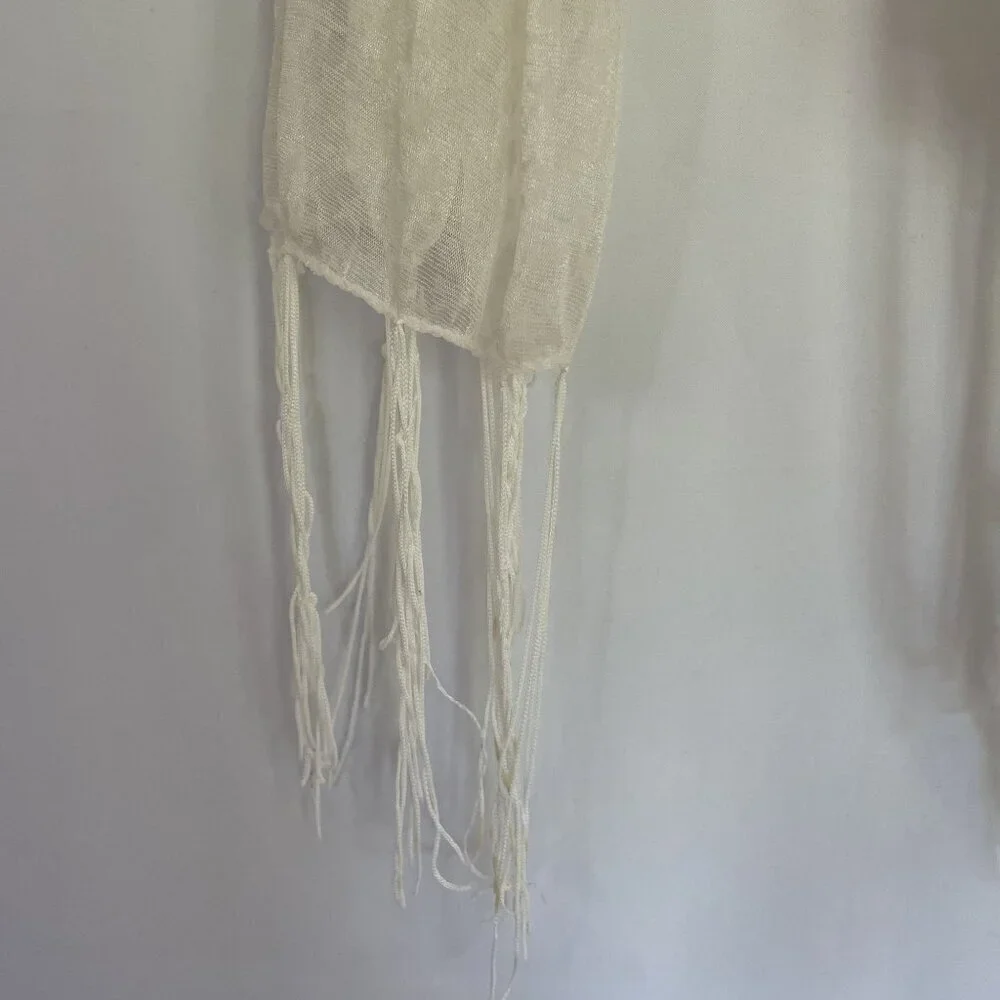 Sheer floral white scarf lightweight elegant delicate frilled design